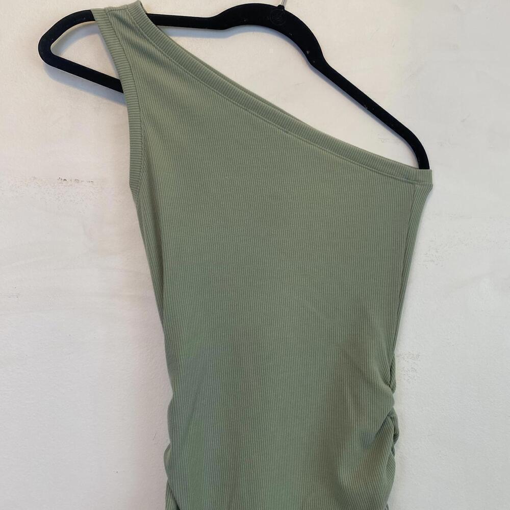 LULUS sage green ribbed one shoulder ruched mini dress - Picture 6 of 8